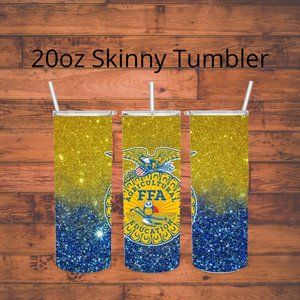 Agriculture Education Crest Yellow and Blue Glitter 20oz Skinny Tumbler